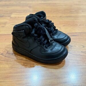 Nike Air Force 1 Mid Toddler 12C Triple Black Leather Shoes 314196-004